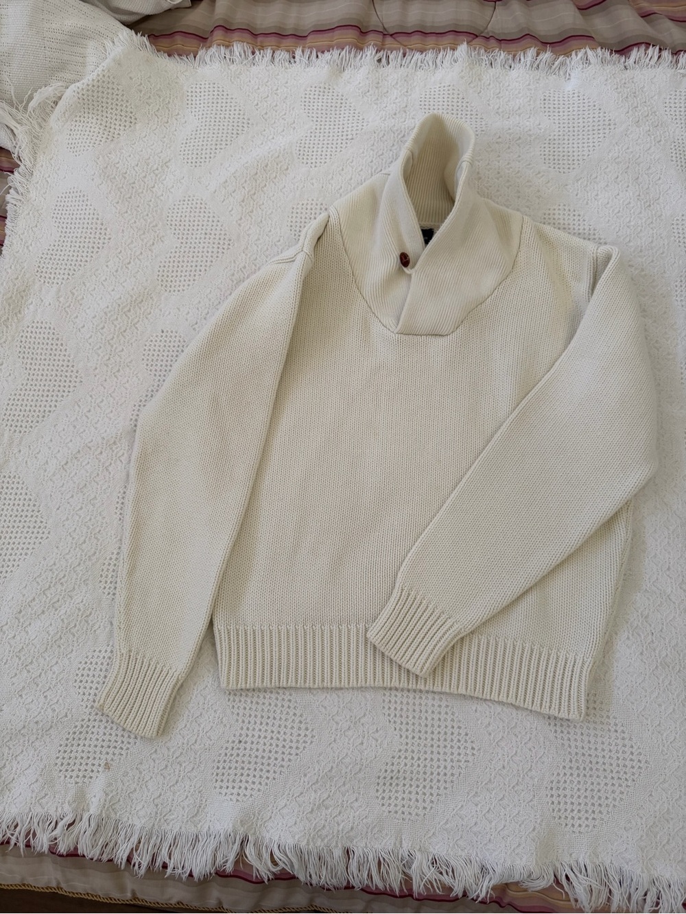 Polo by Ralph Lauren Cream Funnel Neck Button Sweater